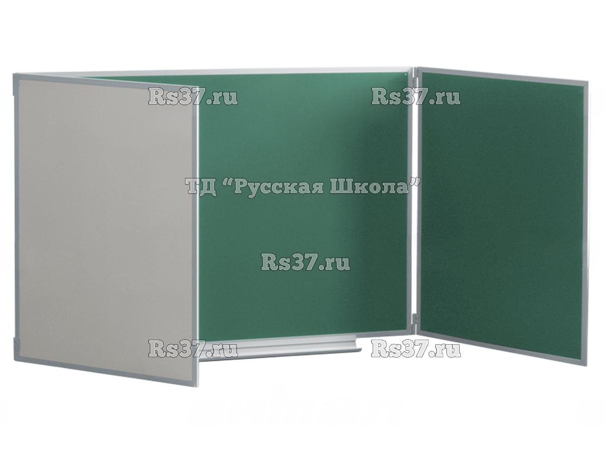 Доска настенная 3-элементная ДН-32К (300*100 Мел/Маркер, Зеленая/Белая) магнитная