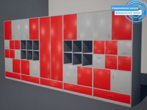 Шкаф-стенка "Лион" (фед. проект "Современная школа", кор. Серый, фас. Красный/Серый)