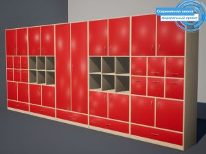 Шкаф-стенка "Лион" (фед. проект "Современная школа", кор. Клён, фас. Красный)