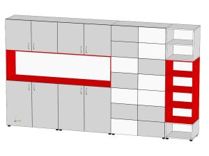 Шкаф полуоткрытый многосекционный модульный «Точка роста» (кор. Серый/Красный, фас. Серый/Белый)