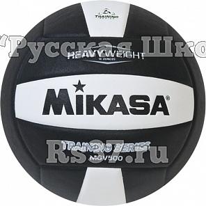 Мяч волейб. трен. "MIKASA MGV500-WBK", р.5, утяжеленный - вес 445-465 г, синт.кожа (ПУ), 18 панелей, бутиловая камера, нейлоновый корд, клееный, бело-черный