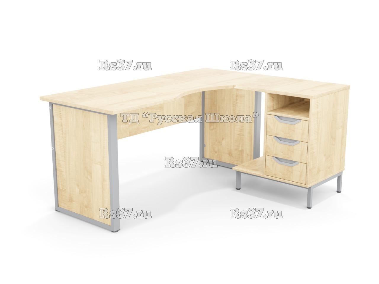 Стол угловой ЛОФТ в комплекте с приставной тумбой с интегрированной подставкой для системного блока, с 2 боковыми экранами из ЛДСП (мк. Серый, ст. Клён), ручки «Соты»