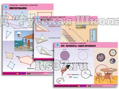 Комплект таблиц для нач. шк. "Математика. Знакомство с геометрией" (6 табл., формат А1, лам.)