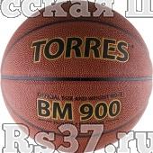 Мяч баск. матчевый  "TORRES BM900" арт.B30036, р.6, синт. кожа (полиуретан), нейлоновый корд, бутиловая камера, для зала и улицы, темнооранжево-черный