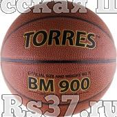 Мяч баск. матчевый  "TORRES BM900" арт.B30037, р.7, синт. кожа (полиуретан), нейлоновый корд, бутиловая камера, для зала и улицы, темнооранжево-черный