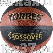 Мяч баск. матчевый "TORRES Crossover" арт.B30097, р.7, синт. кожа (ПУ), нейлоновый корд, бутиловая камера, для зала и улицы, темнооранжево-черно-золотой